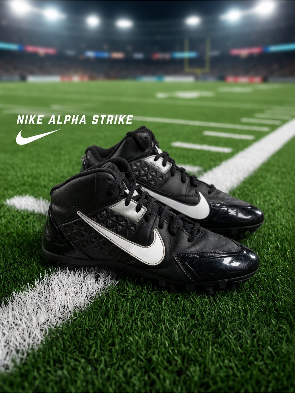 Nike Alpha Strike 3/4 TD Football Cleats Black White Molded Men's Size 12